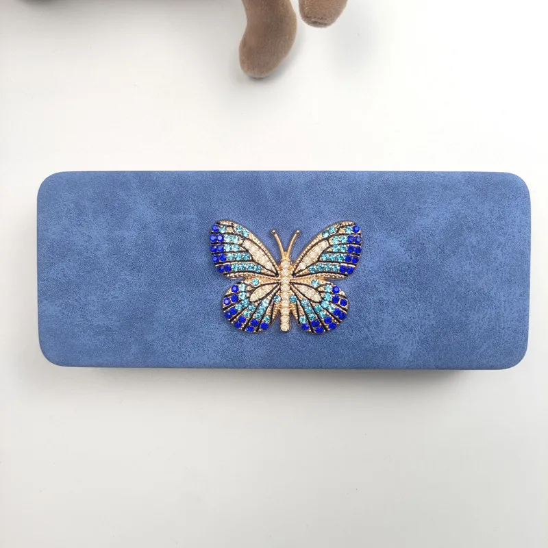 Women's Diamond-Encrusted Butterfly Pattern Portable Sunglasses Storage Case Luxury Eyeewear Accessories B2