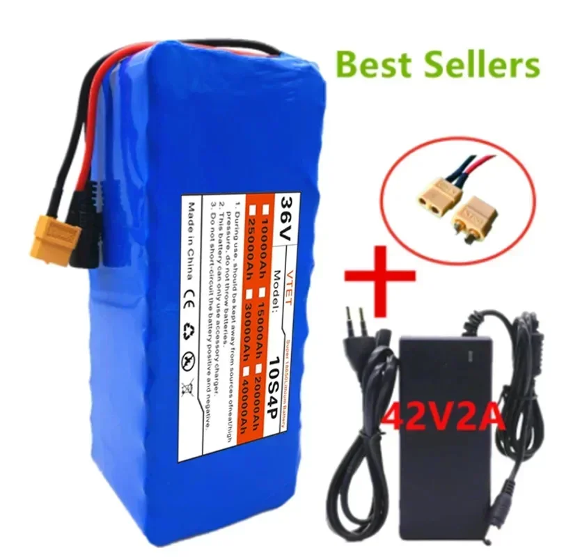 2024 Interface 36V Battery 10S4P XT60 40Ah Battery Pack 1000W High Power Battery 36V40000mAh  BMS + 42v Charger