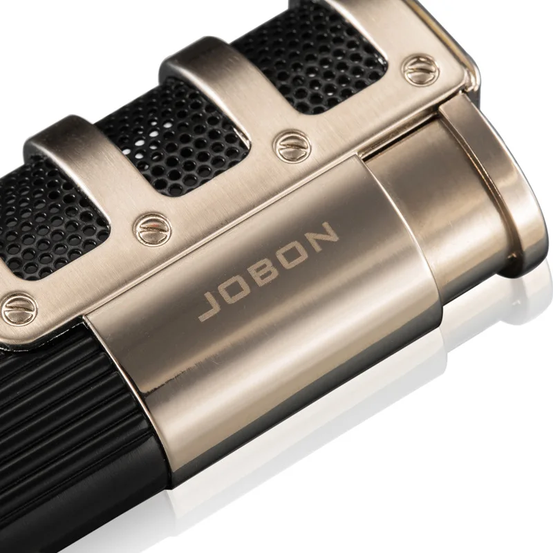 JOBON Metal Outdoor Windproof Butane Gas Lighter Blue Flame 3 Torch Straight Turbo Jet Cigar Lighter Cigar Cutter Men\'s Gift