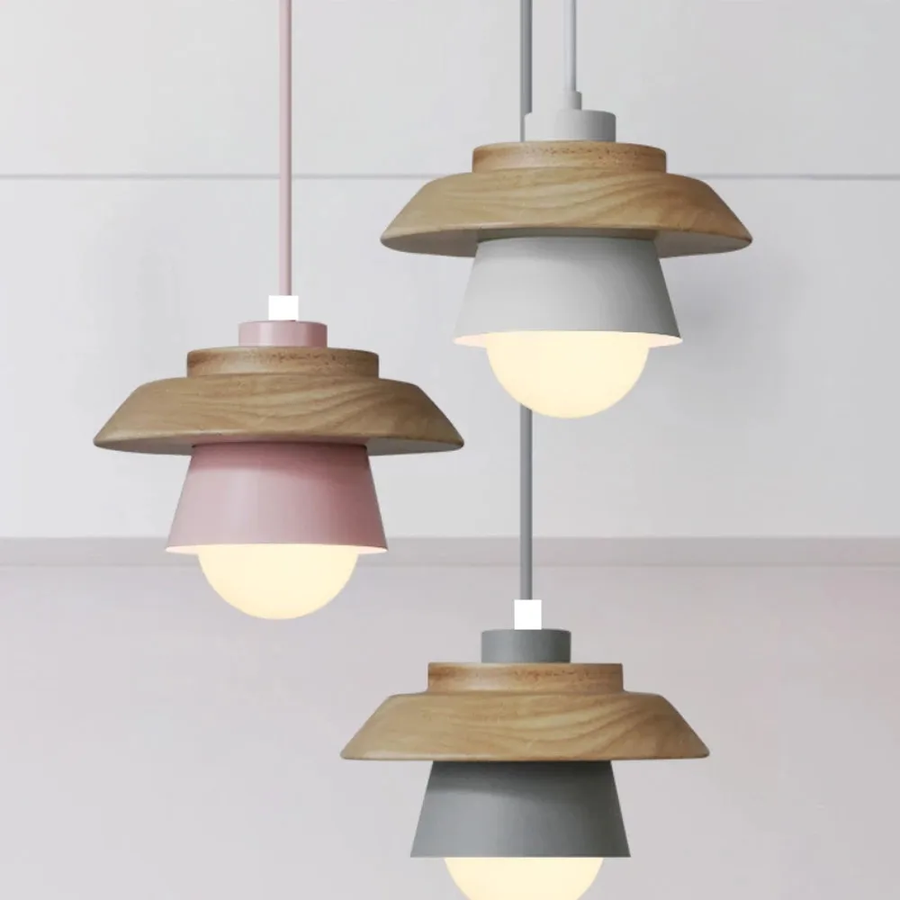 Colorful Pendant Lights Macaron Nordic Wood Ceiling Lamp Lustres Art Decor Hanglamp Living Room Suspension Luminaire Lamparas