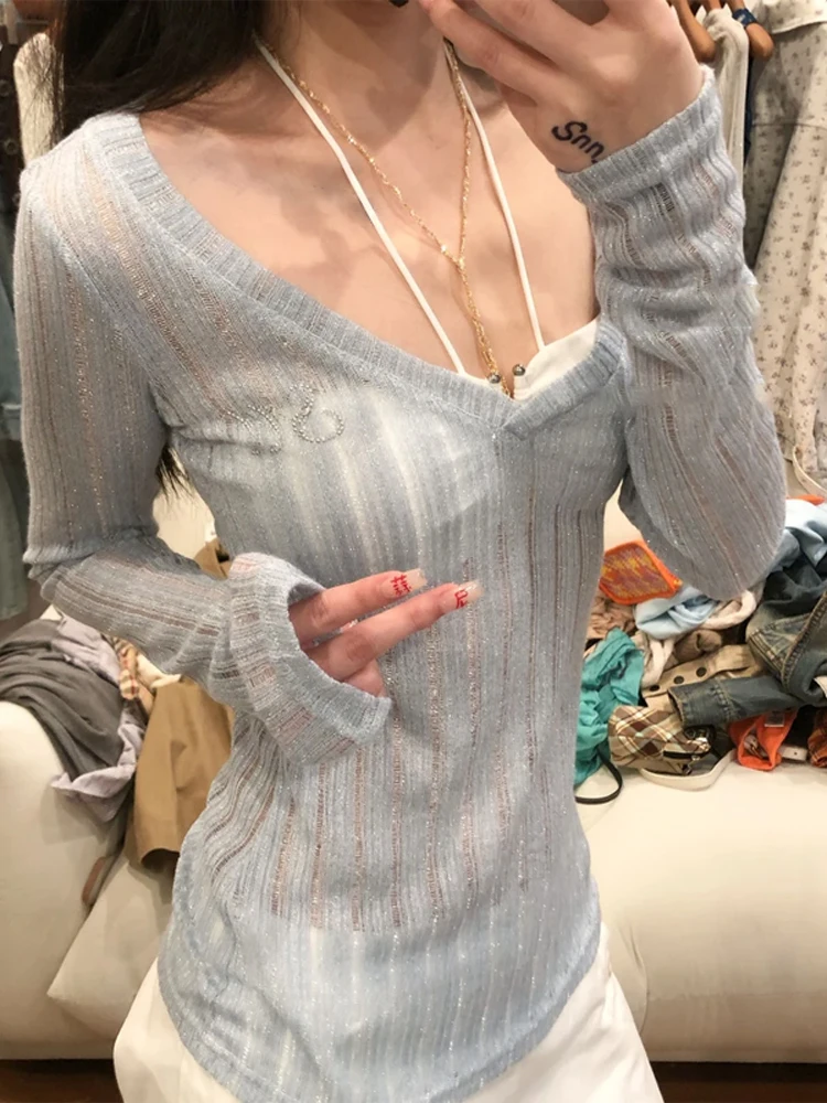

Pure Desire Long Sleeve Hollow out Knitted Cover up Women's Spring Summer Thin Sun Protection Outerwear Design Sensation Wais...