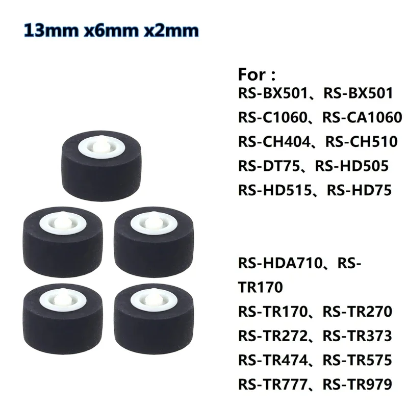 5x Black Rubber Bearing Roller Guide Pulley Wheel Pinch Roller 13x6x2mm for sony RS-CH770 RS-BX501