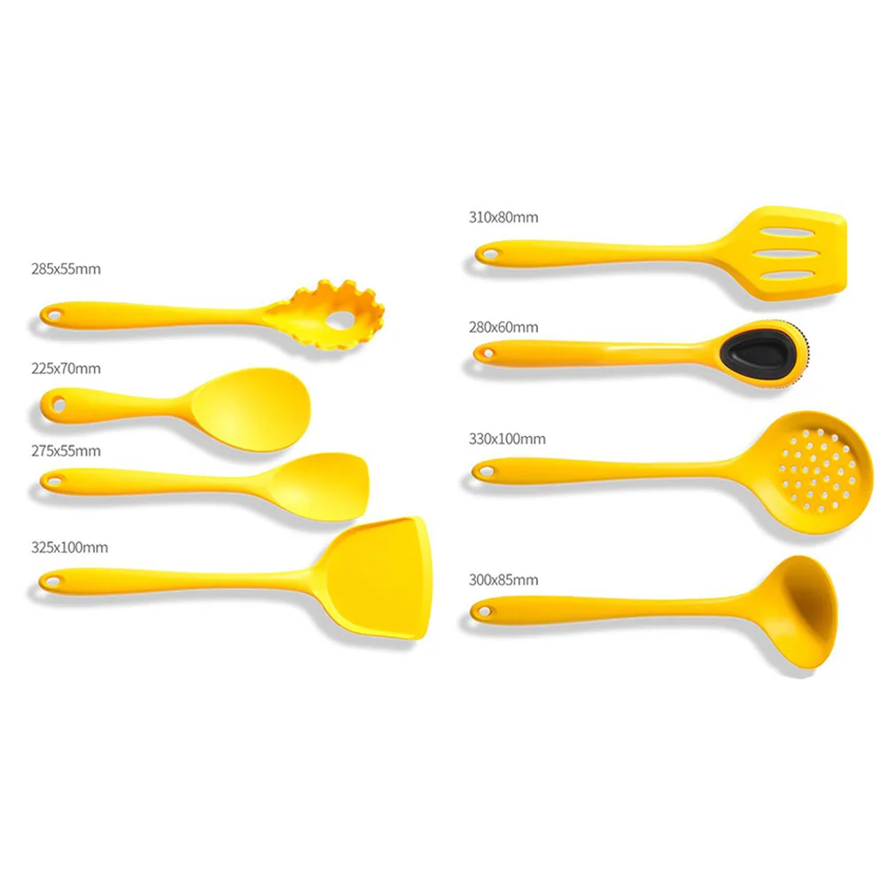 

1Set Kitchenware Kit Silicone Cooking Utensils Yellow Non-Stick Easy Clean Storage Bucket Design Kitchenware Kit