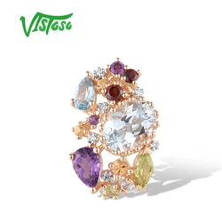 VISTOSO Genuine 14K 585 Rose Gold Pendants For Women Sparkling Diamonds Colorful Gems Delicate Party Wedding Gift Fine Jewelry
