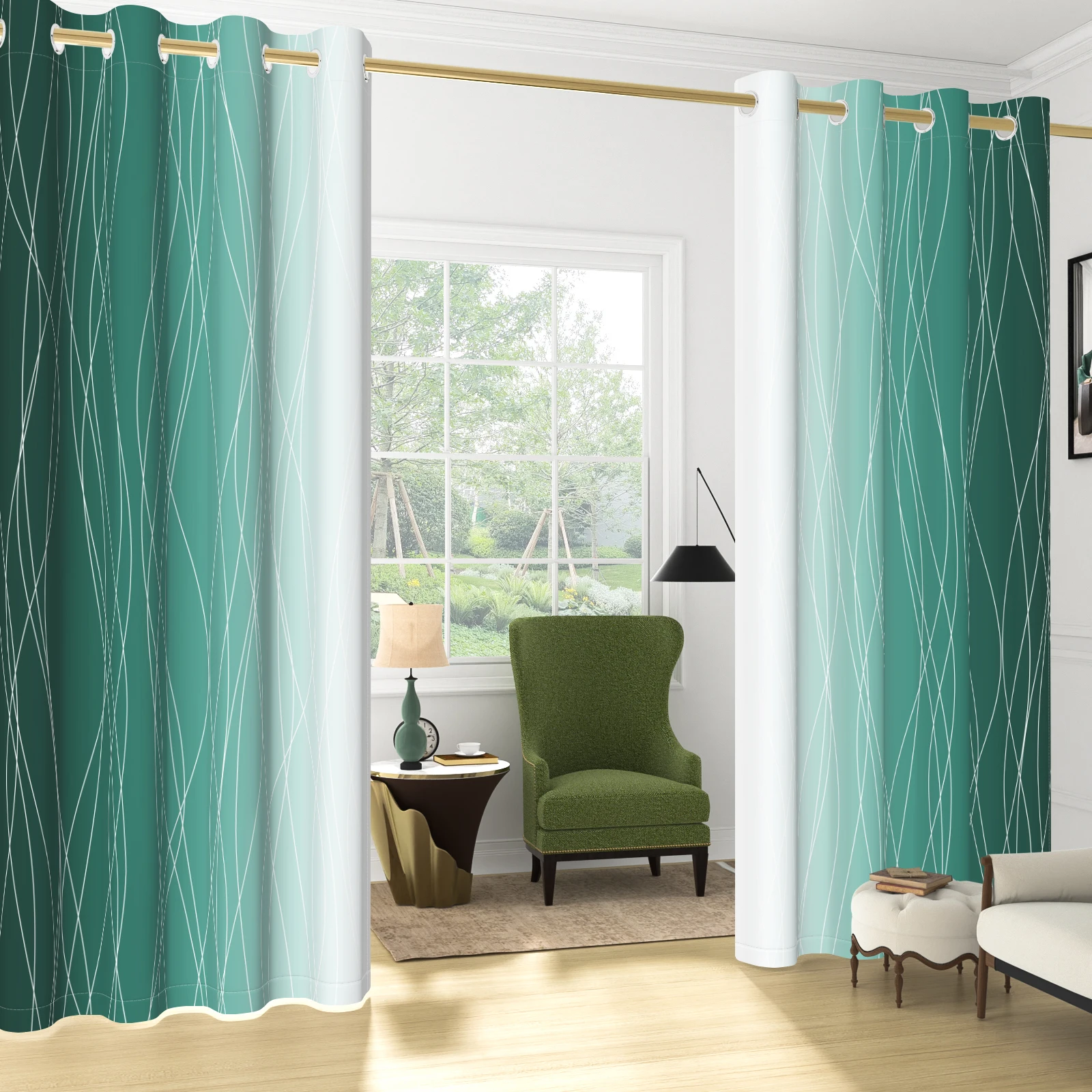 2pcs/set Ombre Gradient Curtain Modern Geometric Pattern Window Drapes Room Blackout Curtains Living Room Bedroom Decor Curtains