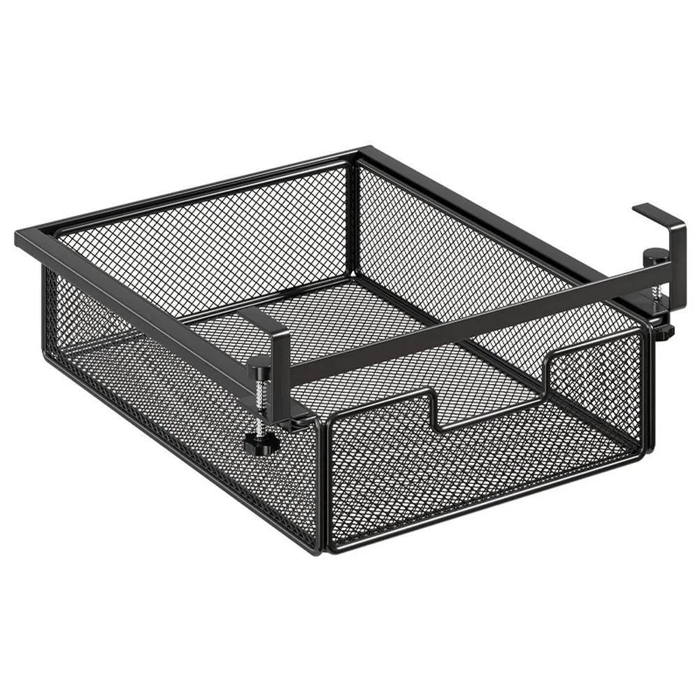 

Pull Out Under Desk Shelf Organizer for Office Iron Build Supports Books Stationery 38x28x15cm Space Efficient
