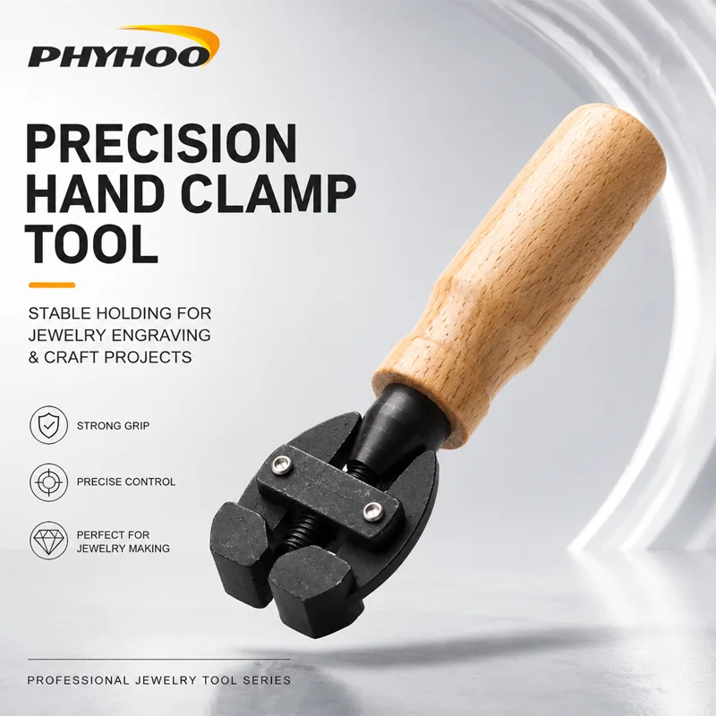 PHYHOO Precision Hand Clamp Tool Mini Hand Vise Wooden Handle Carbon Steel Grooved Jaw Clamp for Jewelry Making Engraving Crafts