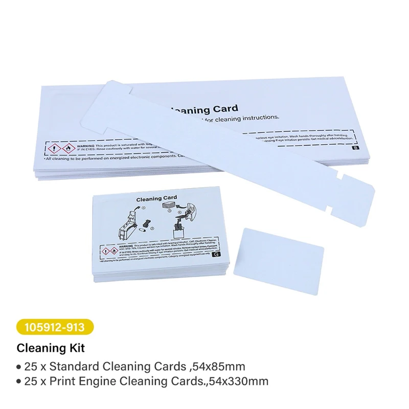 105912-913 25pcs Standard Cleaning Cards 54*85mm & 25pcs Print Engine Cleaning Cards 54*330mm For Zebra P330i P430i Printer