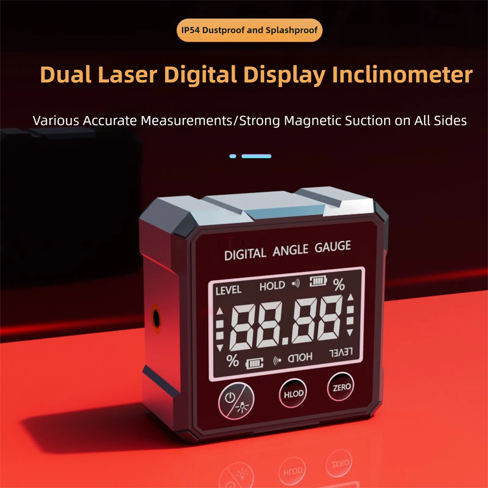 

Цифровой угловой искатель, двойной лазерный датчик, транспортир, инклинометр, уровень, 4-сторонний магнит, IP54, корпус из сплава, уровень, угол наклона 0-90 °