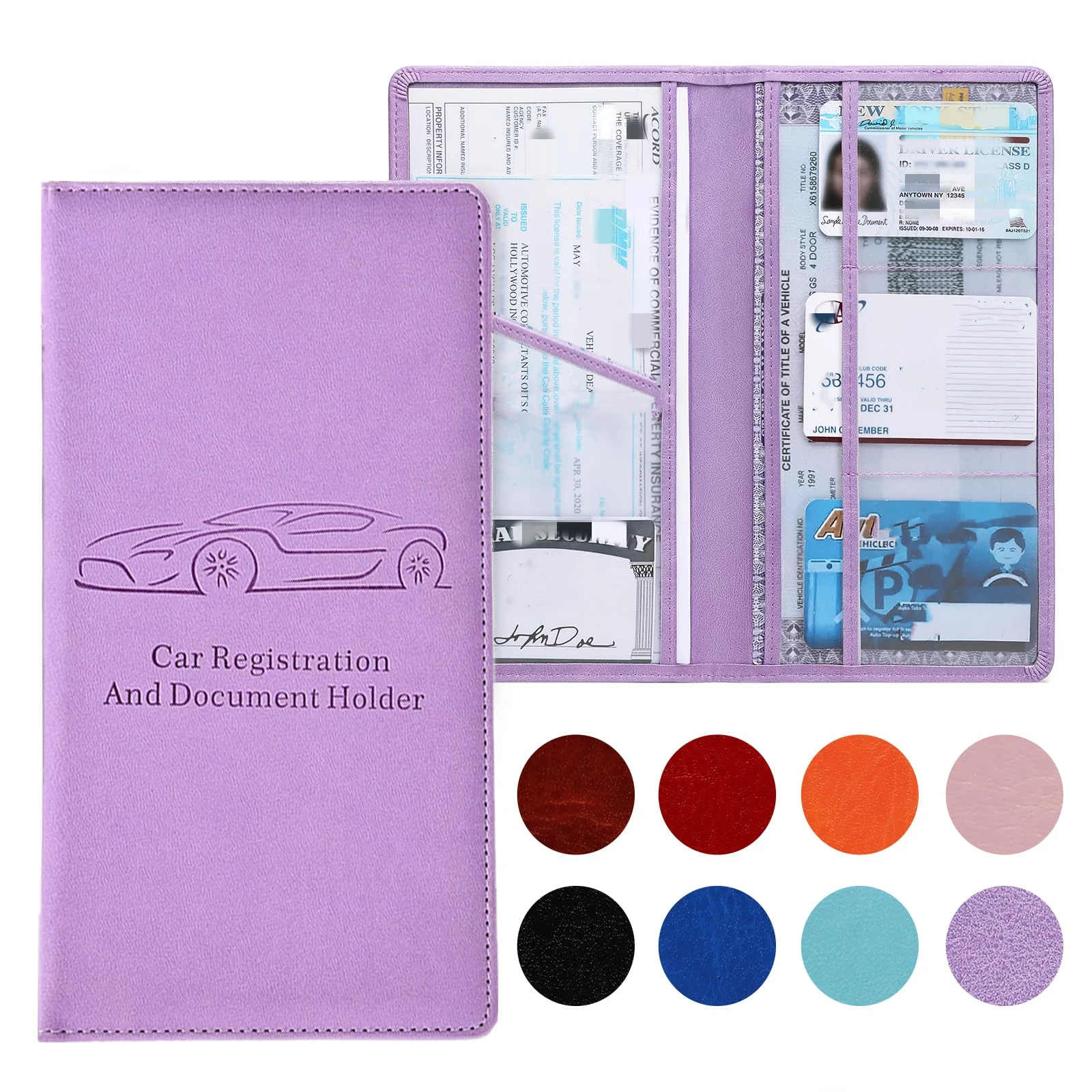 Car Registration and Insurance Card Holder, Magnetic Closure Leather Vehicle Document Organizer Compact Lightweight Card Holder