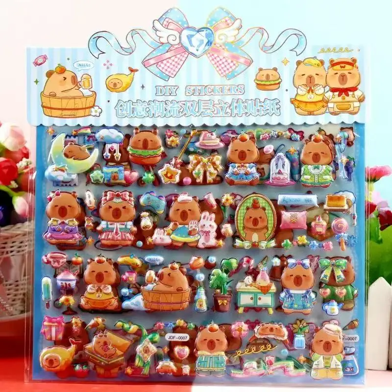 Capybara Double Layered 3D Bubble Stickers Decoration Decal Cute Reward Puffy Sticker Stationery Supplies