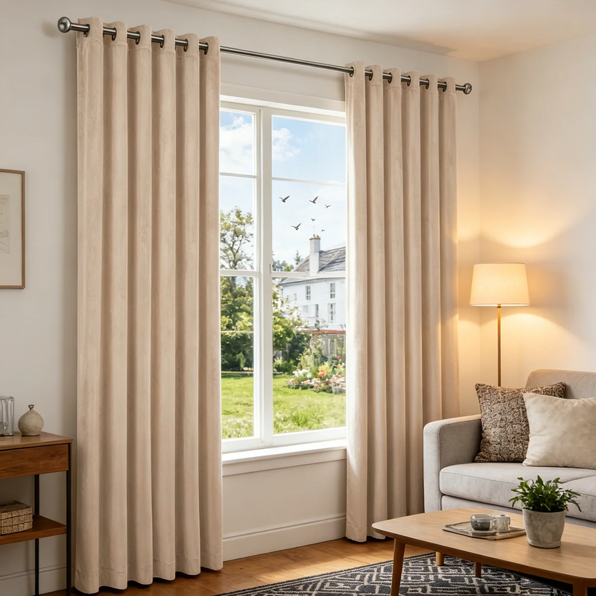 

Beige Velvet Semi-Blackout Curtains, Thermal Insulated Grommet Curtains, Soft Heavy Window Drapes for Living Room Bedroom