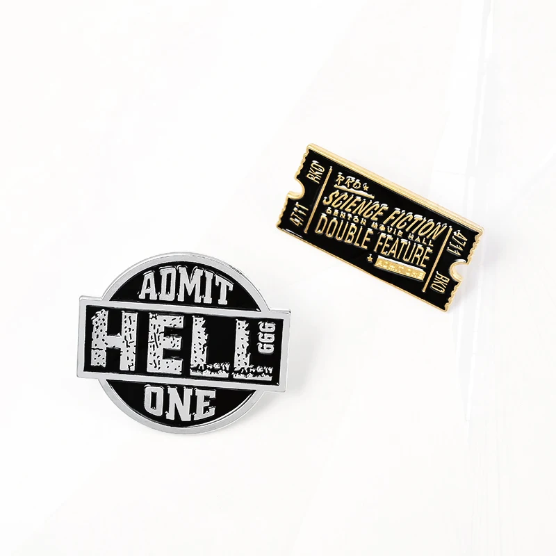 Admit One Badges Custom Pines Bag Clothes Lapel Pins Punk Black Red Jewelry Gift 9 styles Film Tickets Enamel Brooch Cinema Hell