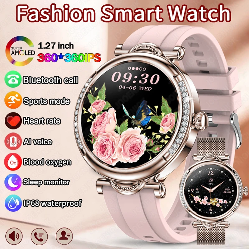 

2025New Fashion Women Smart Watch AMOLED HD Display Heart Rate Sport Ladies Bracelet Waterproof BT Calling Smartwatch For Xiaomi