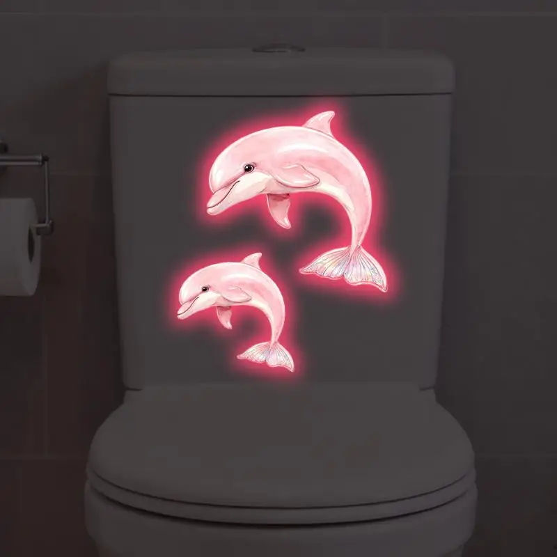 1/2 Sheets Luminous Dolphin Toilet Sticker Self-adhesive PVC Bathroom Decoration Wall Decal Home Decor Sticker