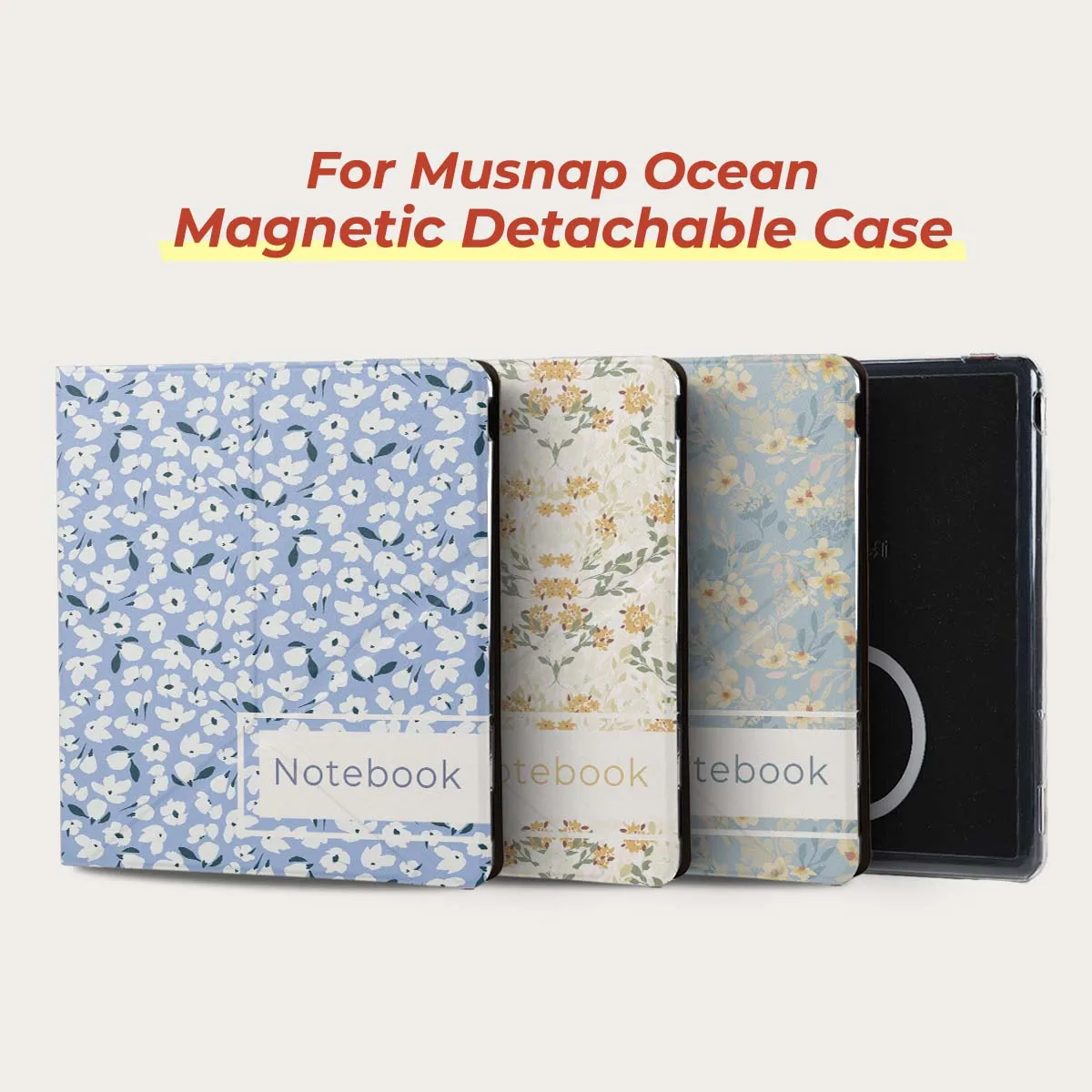 Twosheep Magnetic Detachable Case for Musnap Ocean Oceanc iReader Ocean5pro Ocean5c 7 Inch Auto Sleep Wake Small Fresh Floral