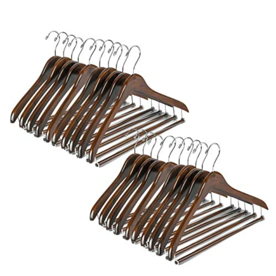 

Wooden Hangers Beautiful Sturdy Suit Coat Curved Hangers Great for Travelers Heavy Duty Hanger with Locking Bar - Retro Finish