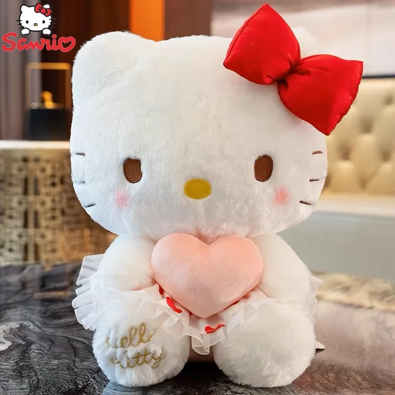 New Sanrio Cartoon Anime Sheer Dress Hello Kitty Plush Doll Big Cute Room Decoration Kawaii Plush Toy Sleeping Pillow Kids Gifts