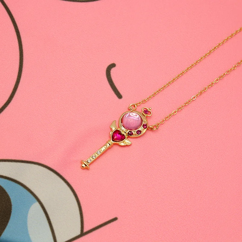 Sailor Moon New Necklaces Cute Cartoon Magic Wand Neck Decoration Fashion Student Plated Jewellery Children\'s Birthday Gifts