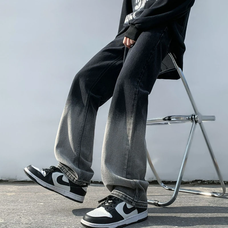 

Gradient Color Jeans Men European Style Retro Straight High Street Unisex Hipster Tender Fitness Daily Simple All-match Summer