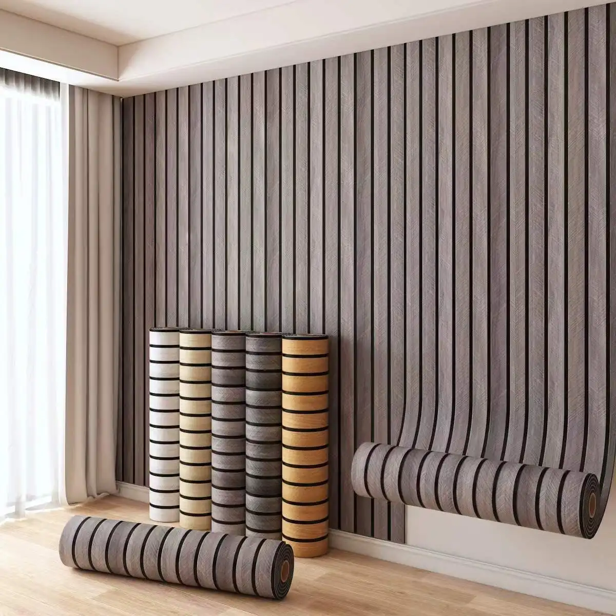 

45CM Waterproof Striped Grille Wall Sticker Self Adhesive Wallpaper for Bedroom Living Room TV Background Home Decoration Stick