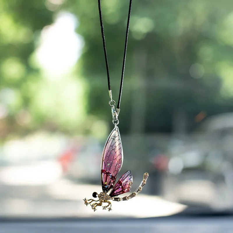 New Transparent Wing Dragonfly Car Pendant Alloy Cute Dragonfly Personality Auto Rearview Mirror Pendant Couple Car accessories