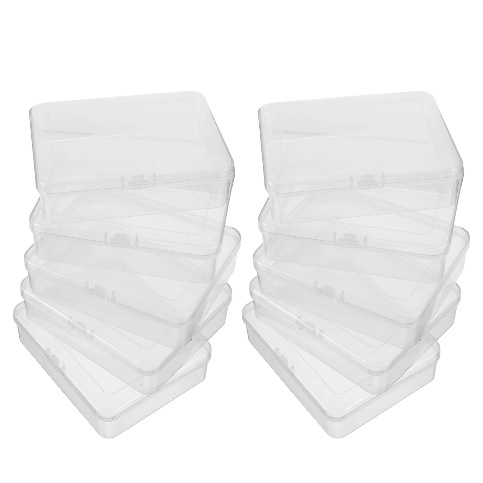 

10 Pcs Storage Box Hinged Lid Organizer Bracelet Case Craft Bead Container Plastic Clear Organiser for Beads Bedroom