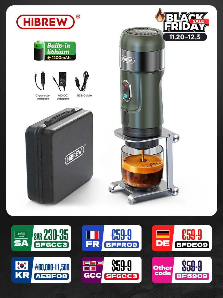 Hibrew máquina de café expresso portátil elétrica sem fio para carro & casa acampamento cafeteira caber nespresso dolce cápsula em pó