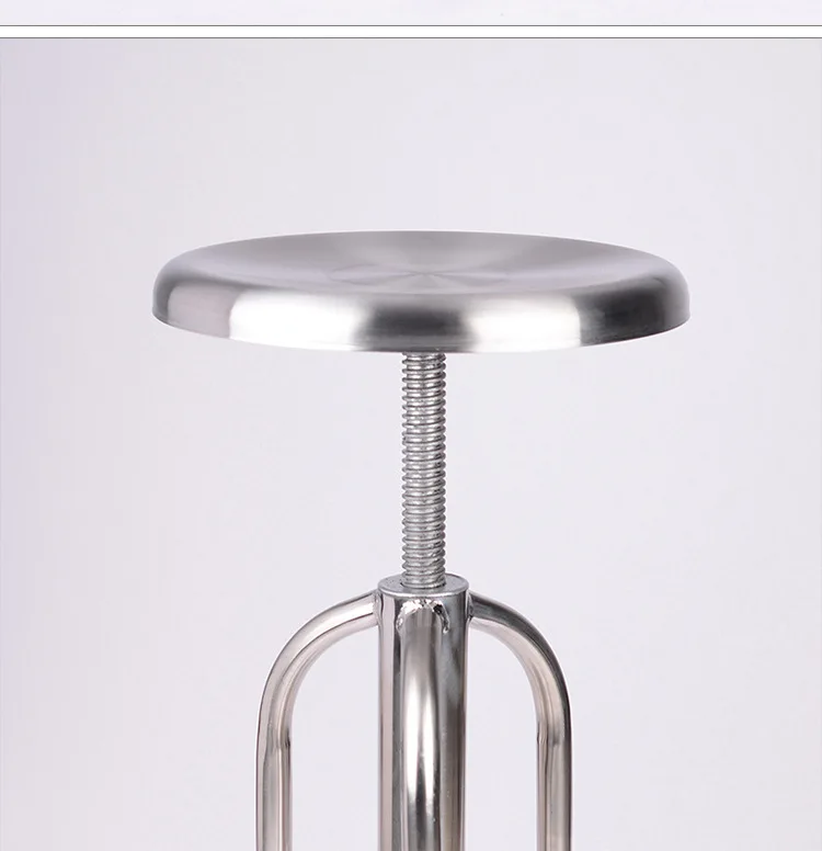 Bar chair, stainless steel seat, spiral lifting circular stool, three legged chair, experimental stool, office stool