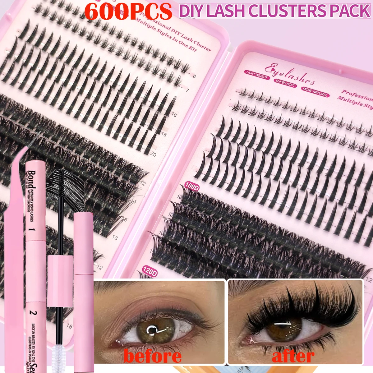 لتقوم بها بنفسك لاش تمديد لاش مجموعات الرموش المتفجرة الفردية مع السندات ومزيل الختم الملقط لاش فرشاة للتطبيق الذاتي