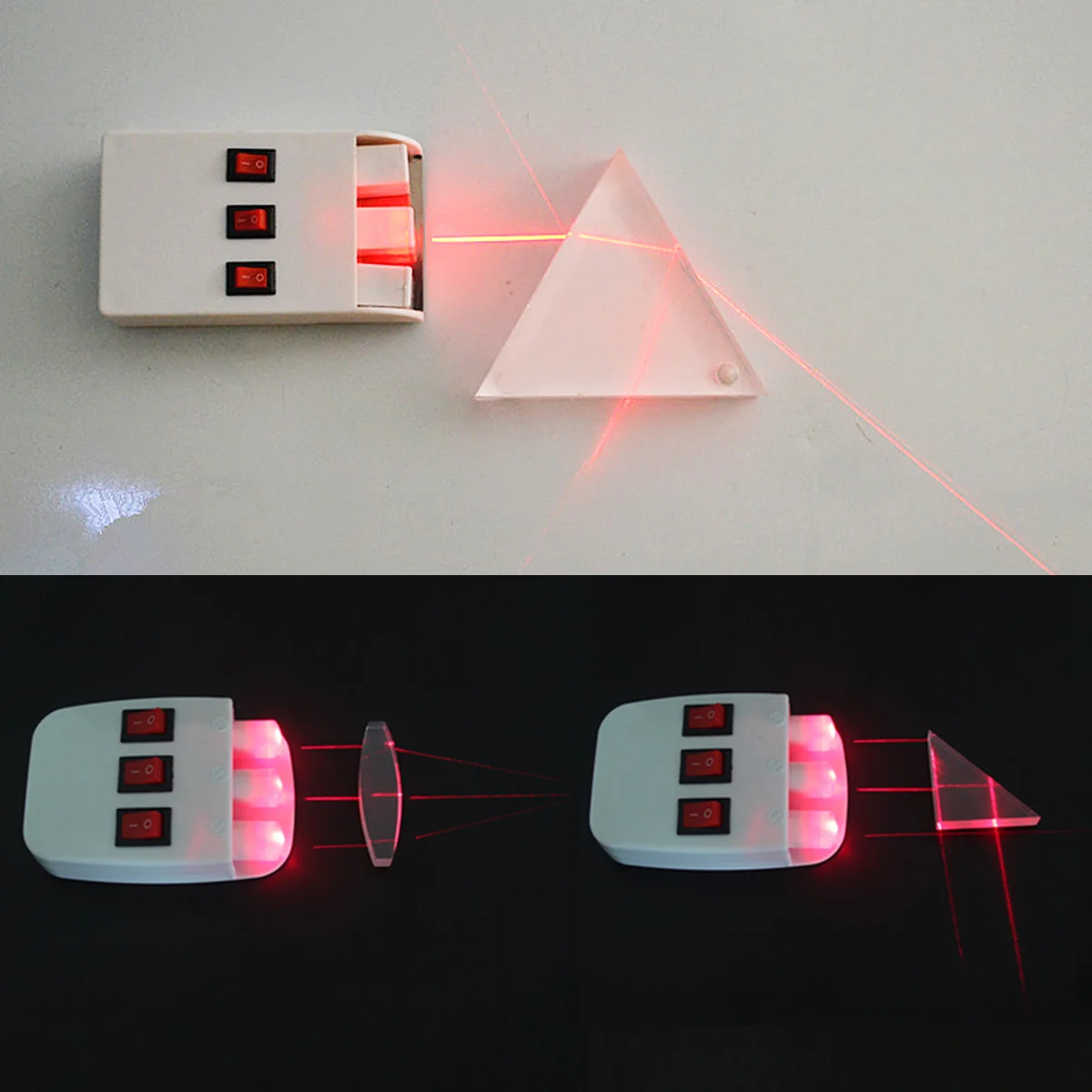 2Pcs Optical Experiment Set Clear Glass Concave and Prism Lens for Lab Use Well Polished Safety Design Physics Education Tool