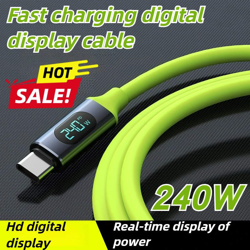2026 NEW 240W USB C Cable Dual Type C A To C Cord with Digital Screen Monitor Time 480Mbps High Speed Data Transfer Fast Charger