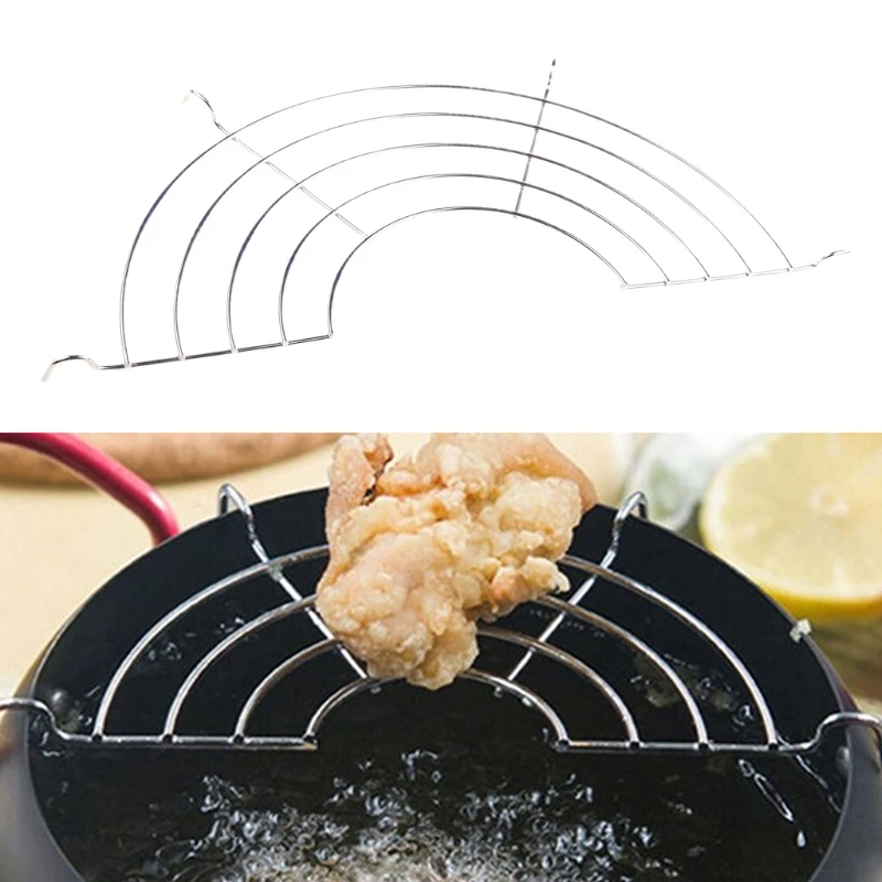 Durable Rust-proof Stainless Steel Semi-circular Frying Pan Shelf Heat-resistance Oil Drain Rack Shelves Tools 9 Sizes