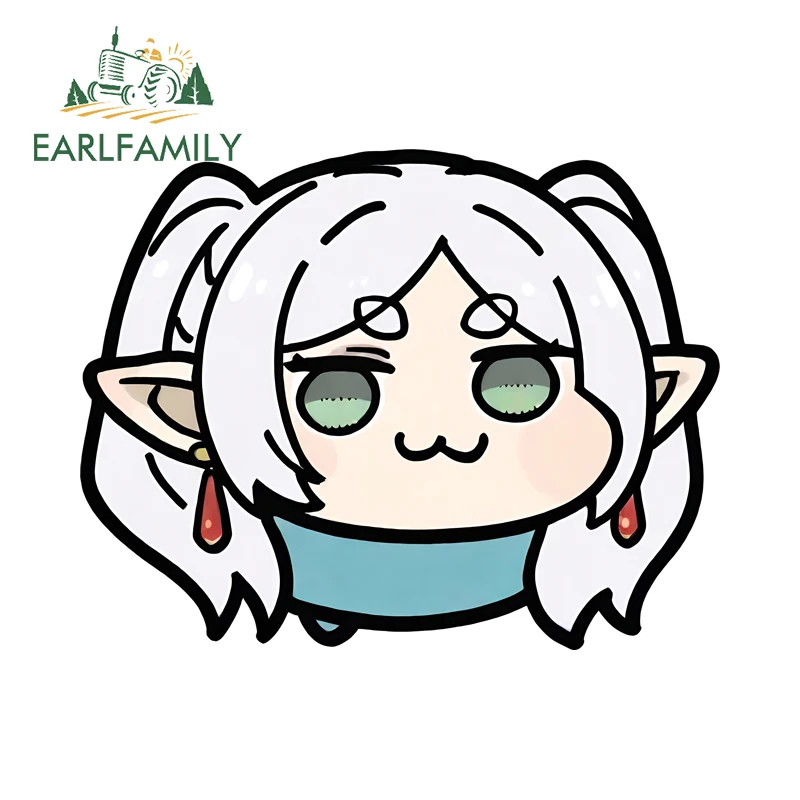 EARLFAMILY Funny Frieren Anime Car Stickers Cute Cartoon Simple Graphics Surfboard Decals Sunscreen Car Styling Racing Drifting