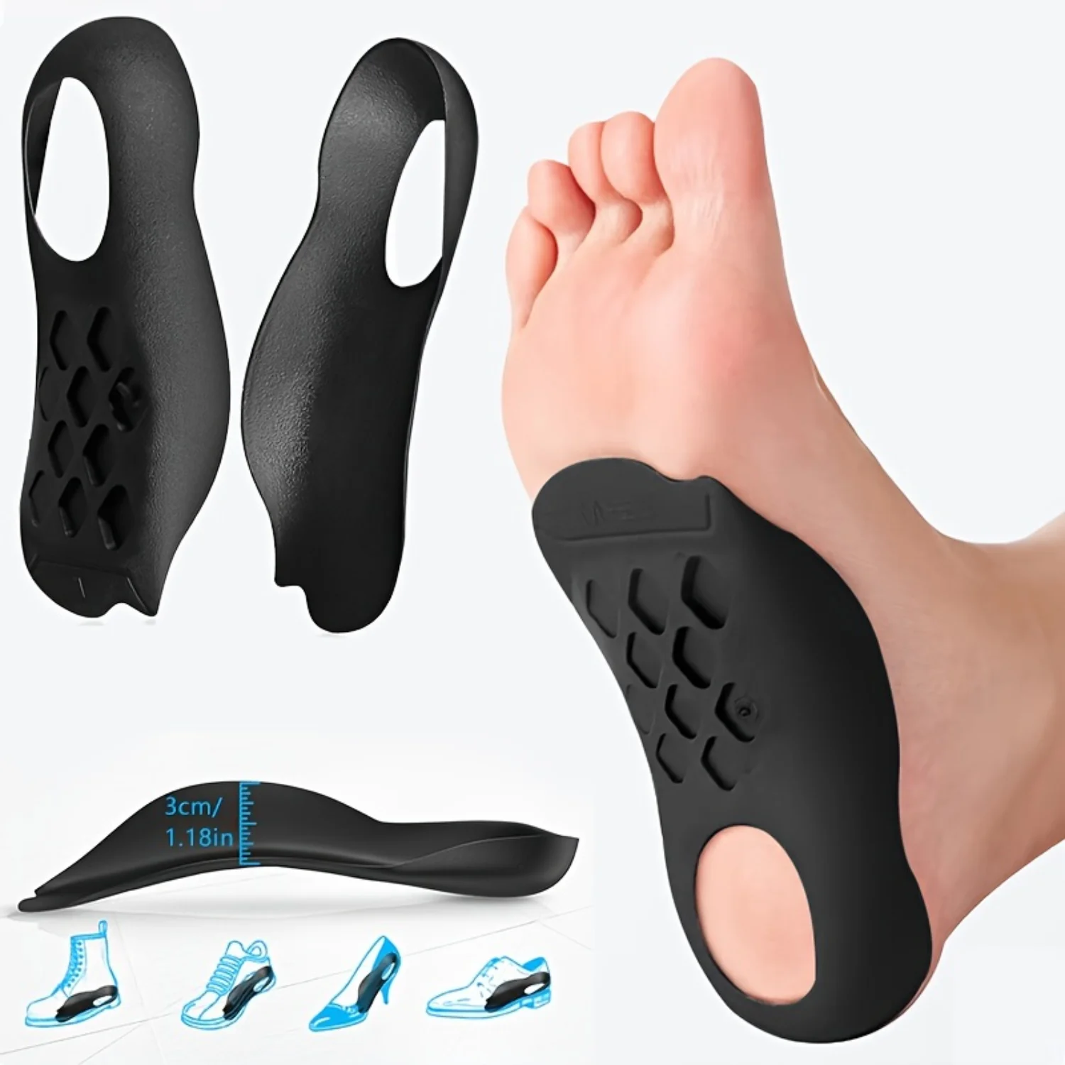 2pcs Flat Foot Arch Pads, High Arch Support Insoles for Men Women - Ideal for Flat Feet and High Arches, Enhanced Sole Force Are