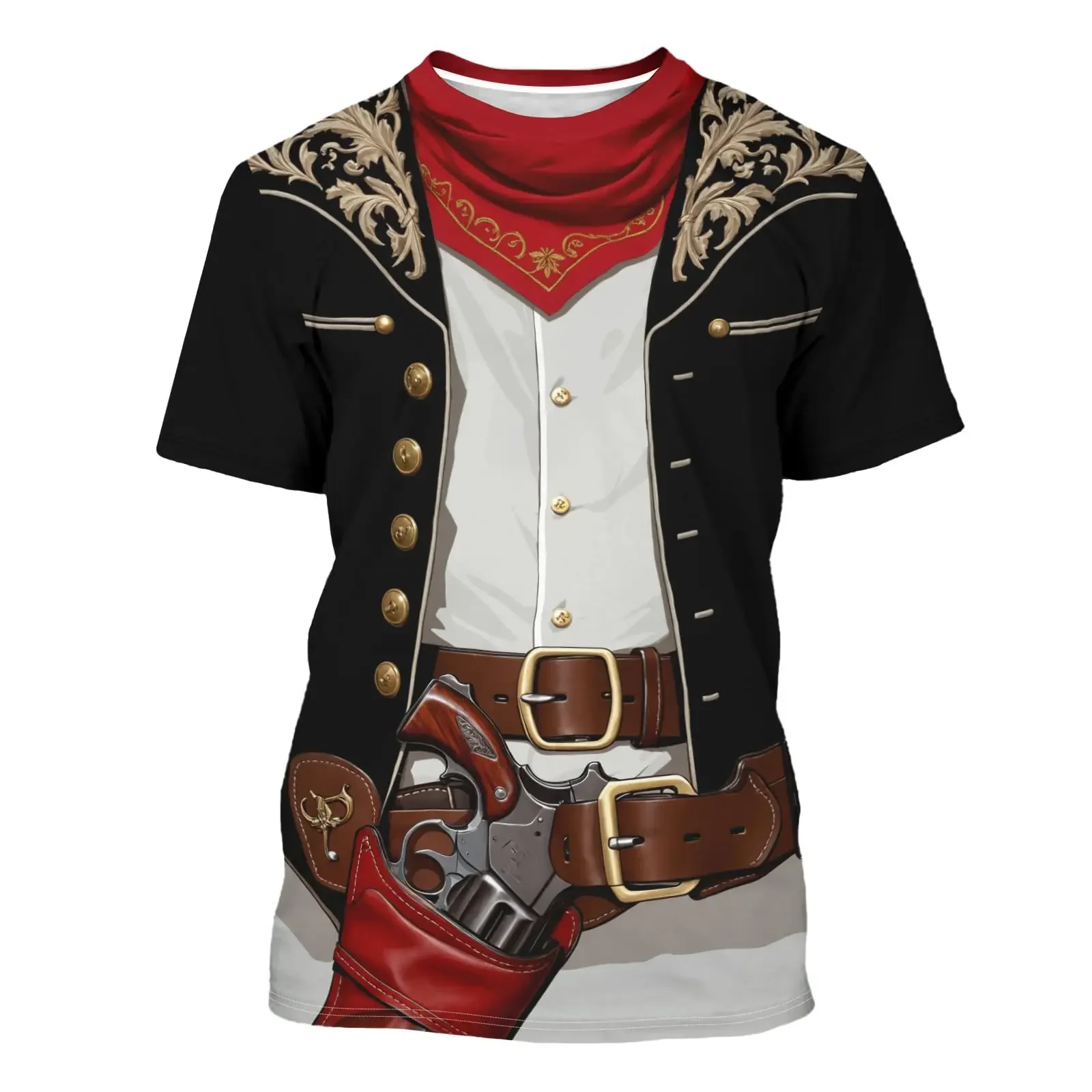 3D-gedrucktes Cosplay-T-Shirt für Herren, Fake-Set mit Piratenmuster, Sommer-Streetwear, lässiges Kurzarm-Oberteil, lockeres Rundhals-T-Shirt