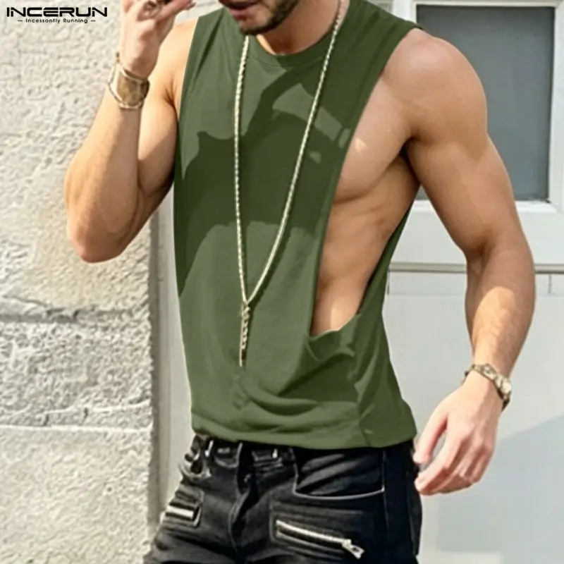 INCERUN Men's Tank Tops Solid Color O-neck Sleeveless Loose Male Vests Summer Streetwear 2026 Fashion Workout Casual Men Clothes