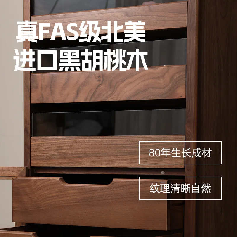 Solid wood Wenwan storage cabinet Floor-to-ceiling black walnut side cabinet Tea and tea set cabinet