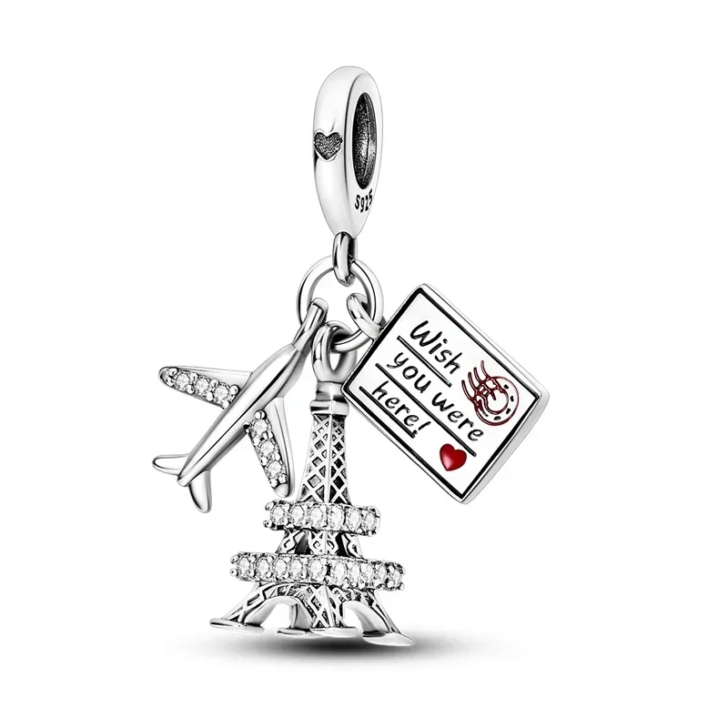 Original 925 Charms Sterling Silver Airplane Camera Paris Tower Pendants for Necklace DIY Bracelet Ladies Jewellery Gift