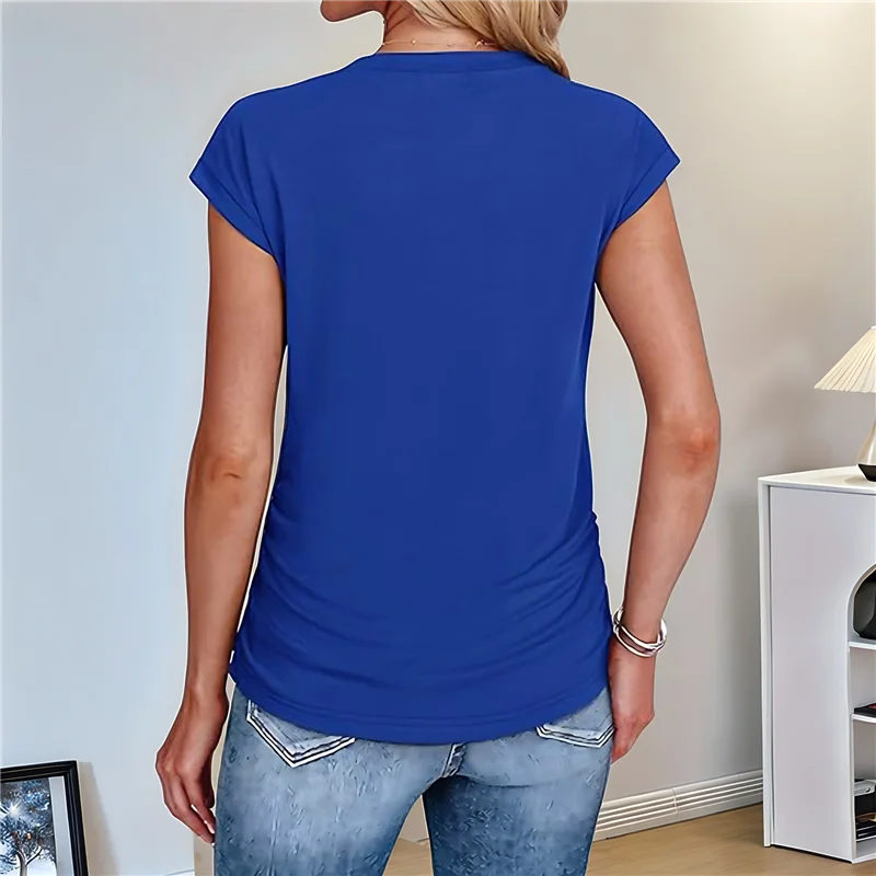 

CGS-Womens Summer Tops Trendy 2025 Ruched Cap Short Sleeve Tshirts Shirts Crew Neck T Shirts Fashion