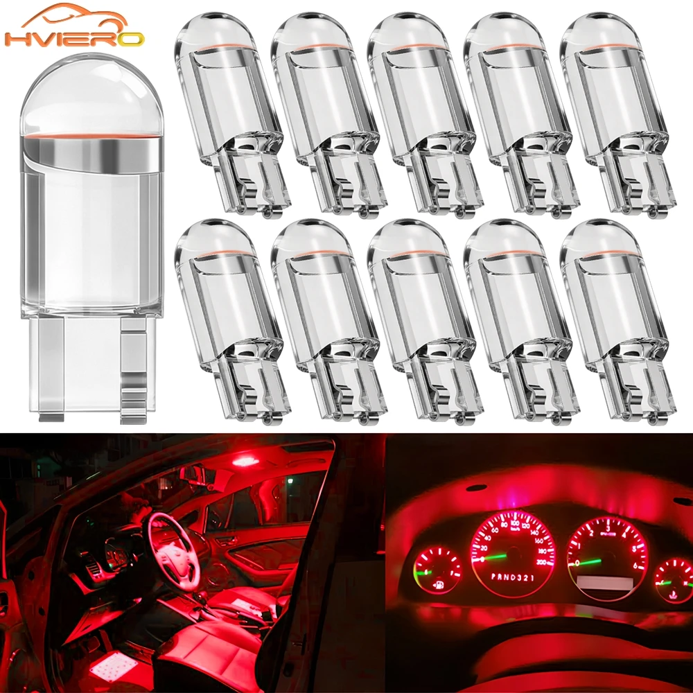 

10X T10 W5W Glass Housing Cob LED Car Bulb 3000K 6000K Multiple Color Wedge License Plate Map Dome Festoon Light Lamp Waterproof