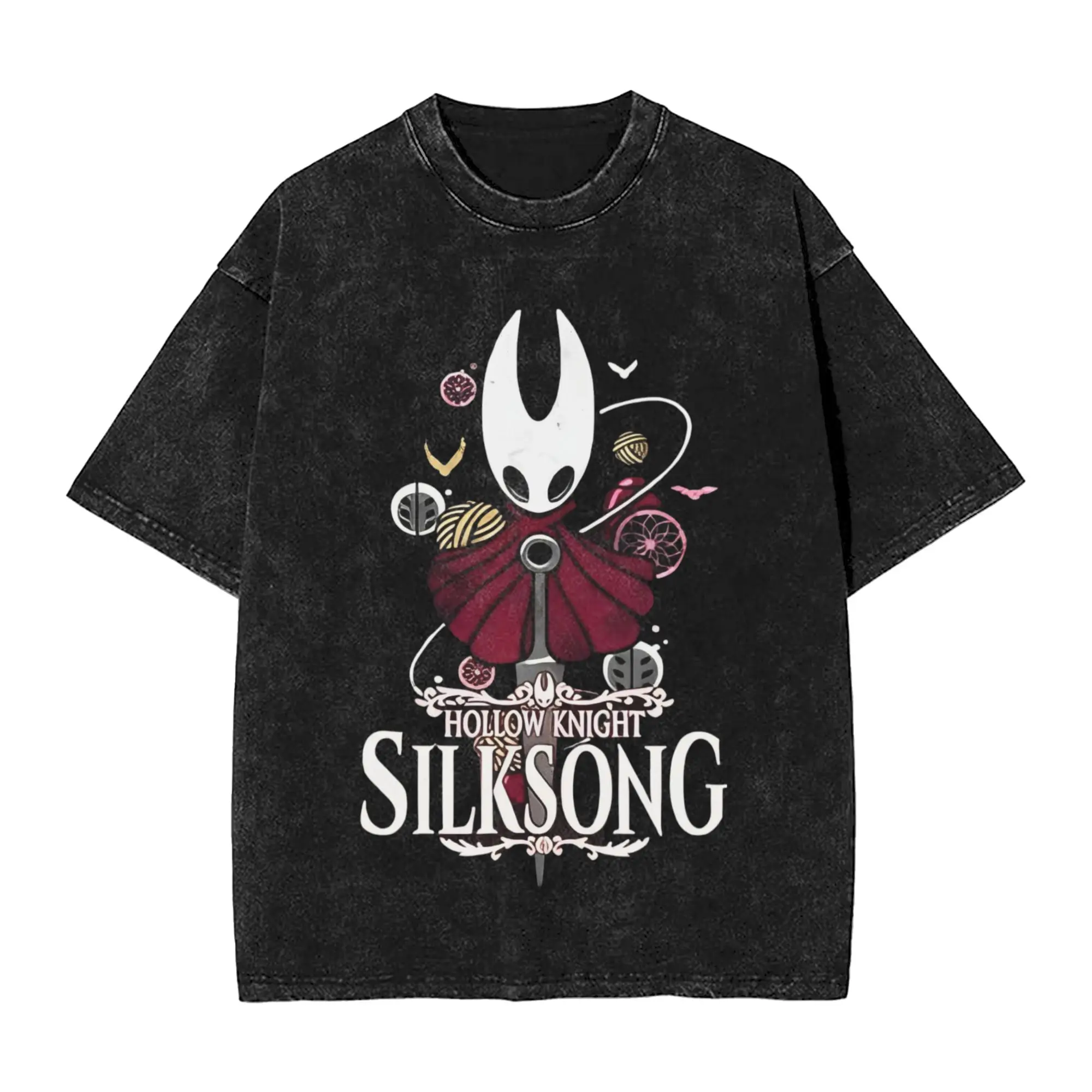 Hollow Knight Silksong T Shirt Hip Hop Washed Short Sleeve Oversize T-Shirt Hornet Gaming Men Women Tops Streetwear Graphic Tees