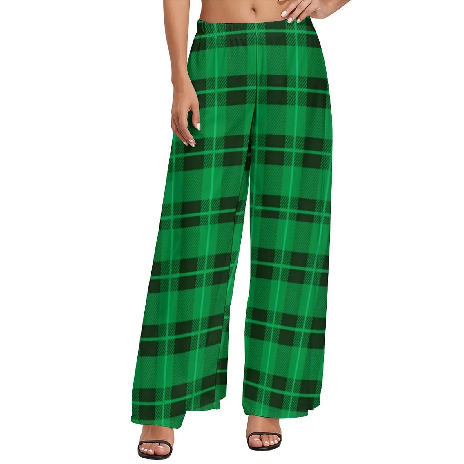 

Green Plaid Pants St Paddy's Day Office Wide Pants Woman Oversize Korean Fashion Design Straight Trousers