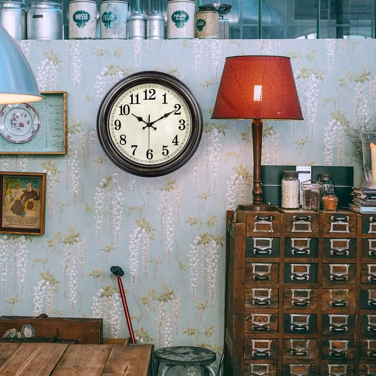 Reloj de pared europeo Vintage, reloj montado en la pared fácil de leer con números romanos/árabes silenciosos sin perforar para decoración del hogar