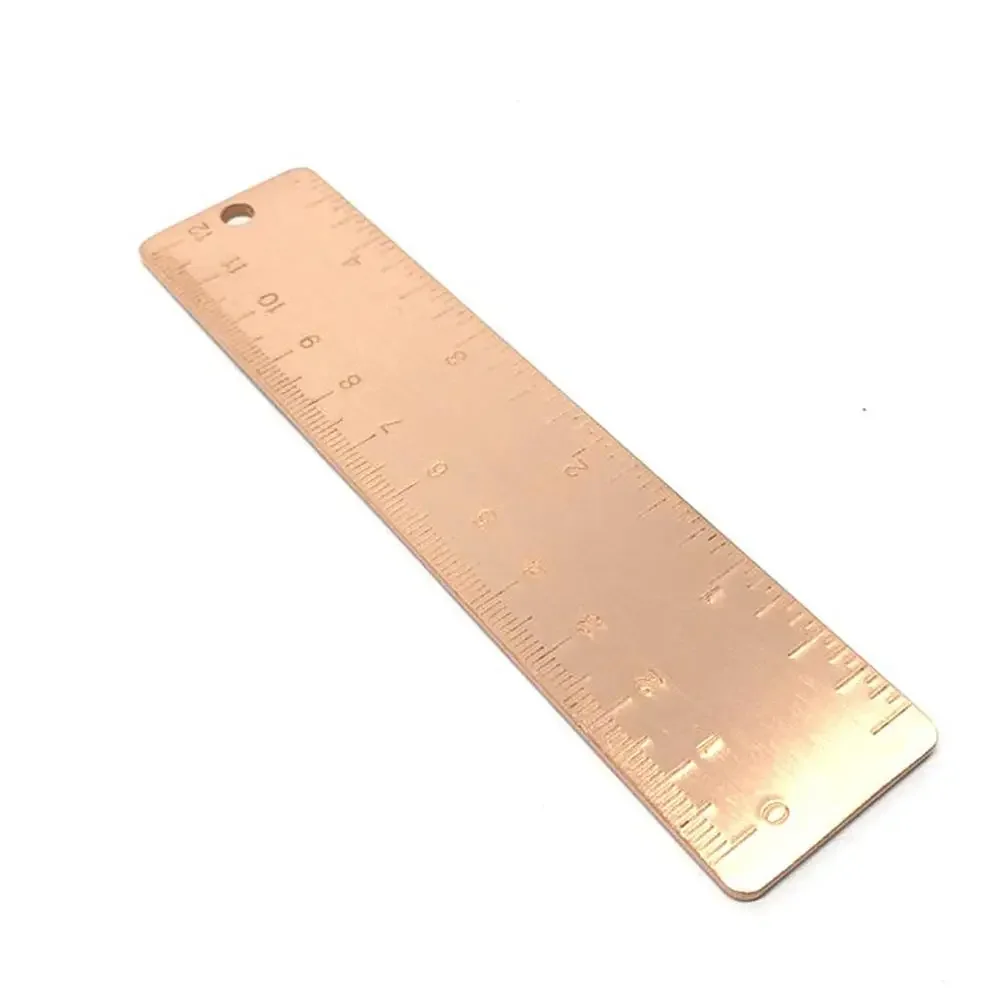 Thick 1.5mm Vintage Brass Handy Straight Ruler red copper Metal Copper Bookmark Dual Scales 130mm Paperweight Book Mark School