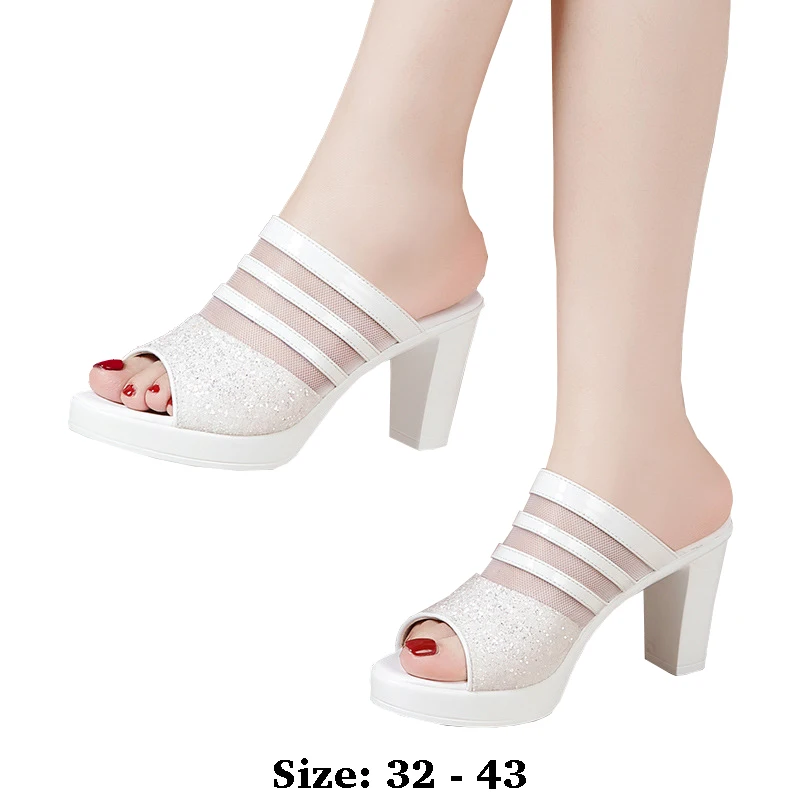 

high quality summer leather sandals for women 8cm high heel new 2025 size 32 33 34 open toe elegant fashion shoe black white