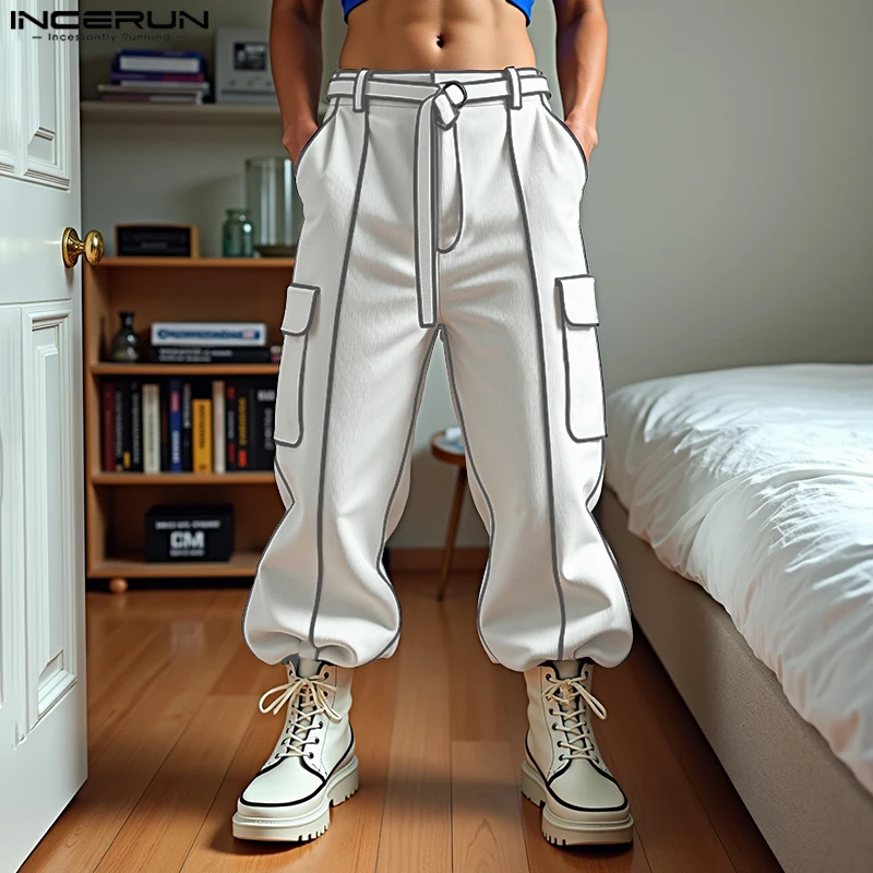 Pantaloni lunghi primavera estate INCERUN Pantaloni patchwork da uomo Pantaloni casual Streetwear Pantaloni con cintura Abbigliamento da uomo oversize Pantaloni Harem