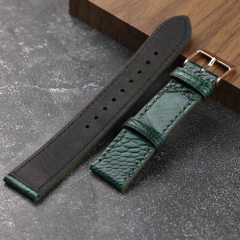 Handmade Ostrich Foot Leather Watchband Blue Green 18 19 20 21 22MM Soft Vintage Style Bracelet Men