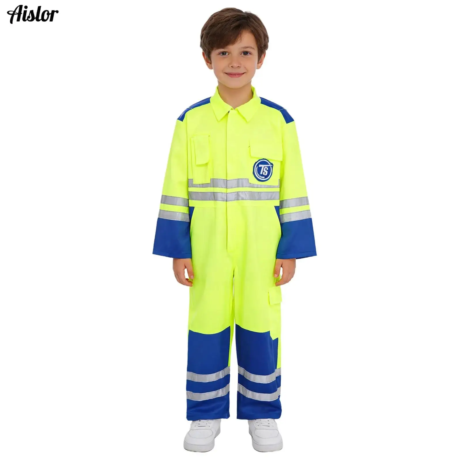 

Boys Girls Firefighter Uniform Firemen Halloween Cosplay Role Play Worker Coveralls Suit Party Kindergarten Activities Costumes