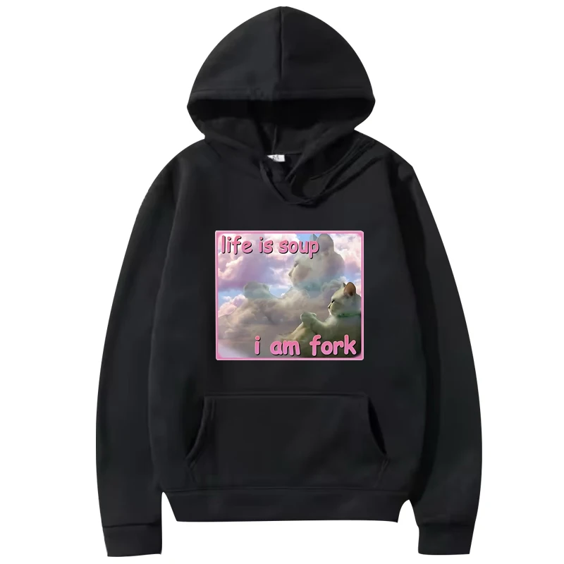 

Life Is Soup I Am Fork hoodie 2025 men women funny vintage Long sleeve Sweatshirt with print Graphics oversized hoodie unisex